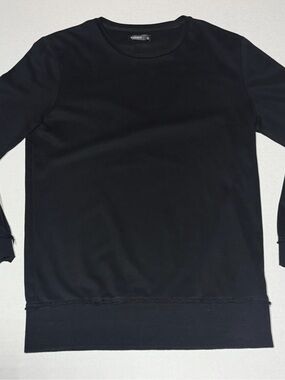 Vitaly mens black crewneck sweatshirt distressed cuffs and bottom hem